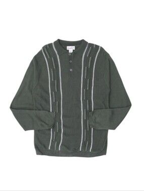 Vintage Arnold Palmer Olive Green Knit Henley Sweater | Wool Blend | Size L